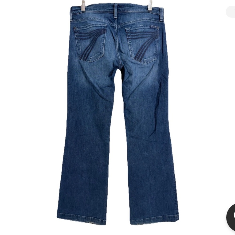 7 For All Mankind Dojo Low Rise Flare Jeans 31 Dark Wash Pocket Y2K Denim
